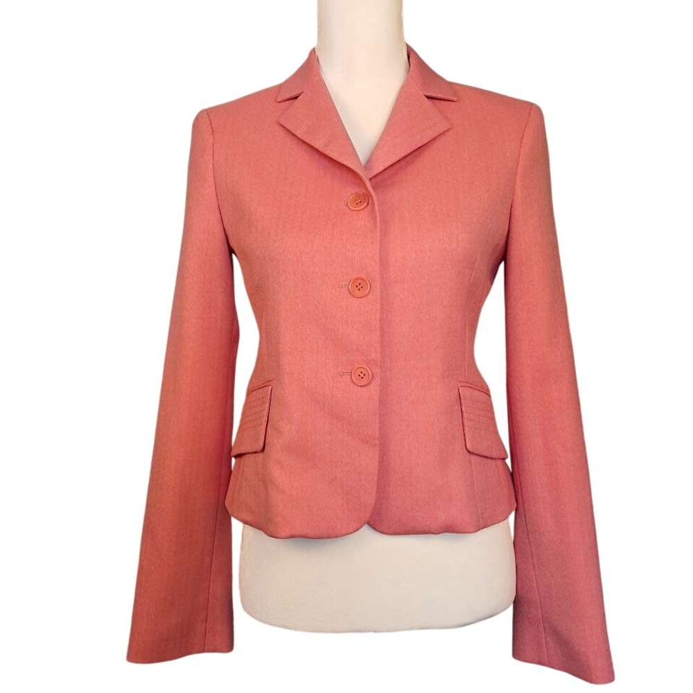 BCBGMAXAZRIA Coral Pink Herringbone Wool Blend Tailored Blazer Jacket XS - Picture 1 of 9